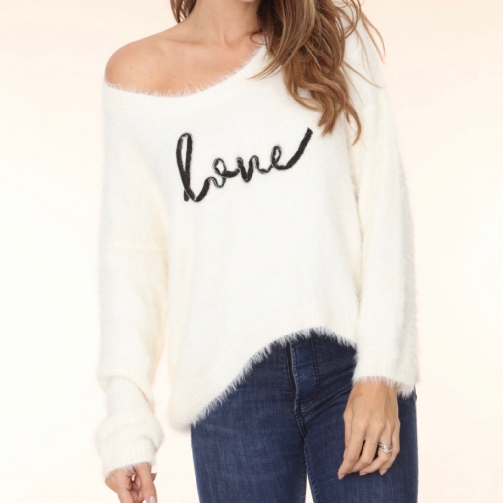Soft Fuzzy Eyelash Sweater Cold Shoulder